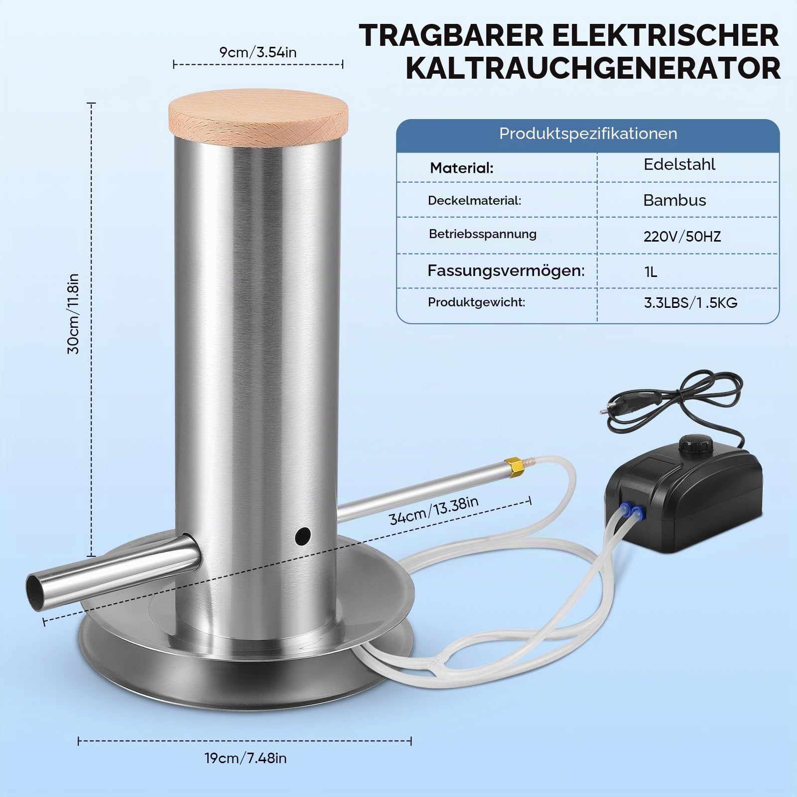 Kaltrauchgenerator aus Edelstahl, Rauchgenerator Kaltraucherzeuger Elektrisch mit Deckel Pumpe, Tragbares Räucherofen Elektrisch von Lebensmitteln und Fleisch,BBQ kaltrauchgenerator für Räucherofen