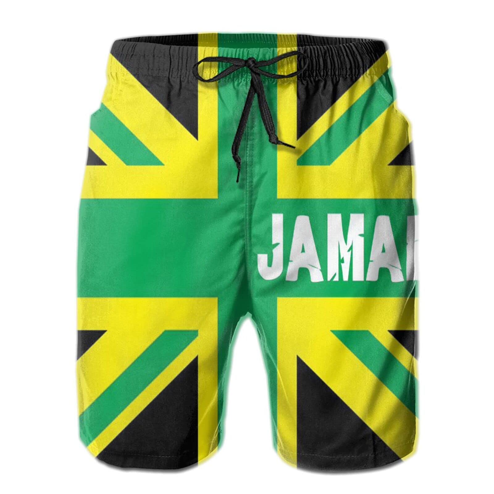 XBMPIUAS Swim Shorts Mens Jamaica Jamaican Kingdom Flag Swim Trunks Quick Dry Summer Surf Beach Shorts with Pocket Drawstring