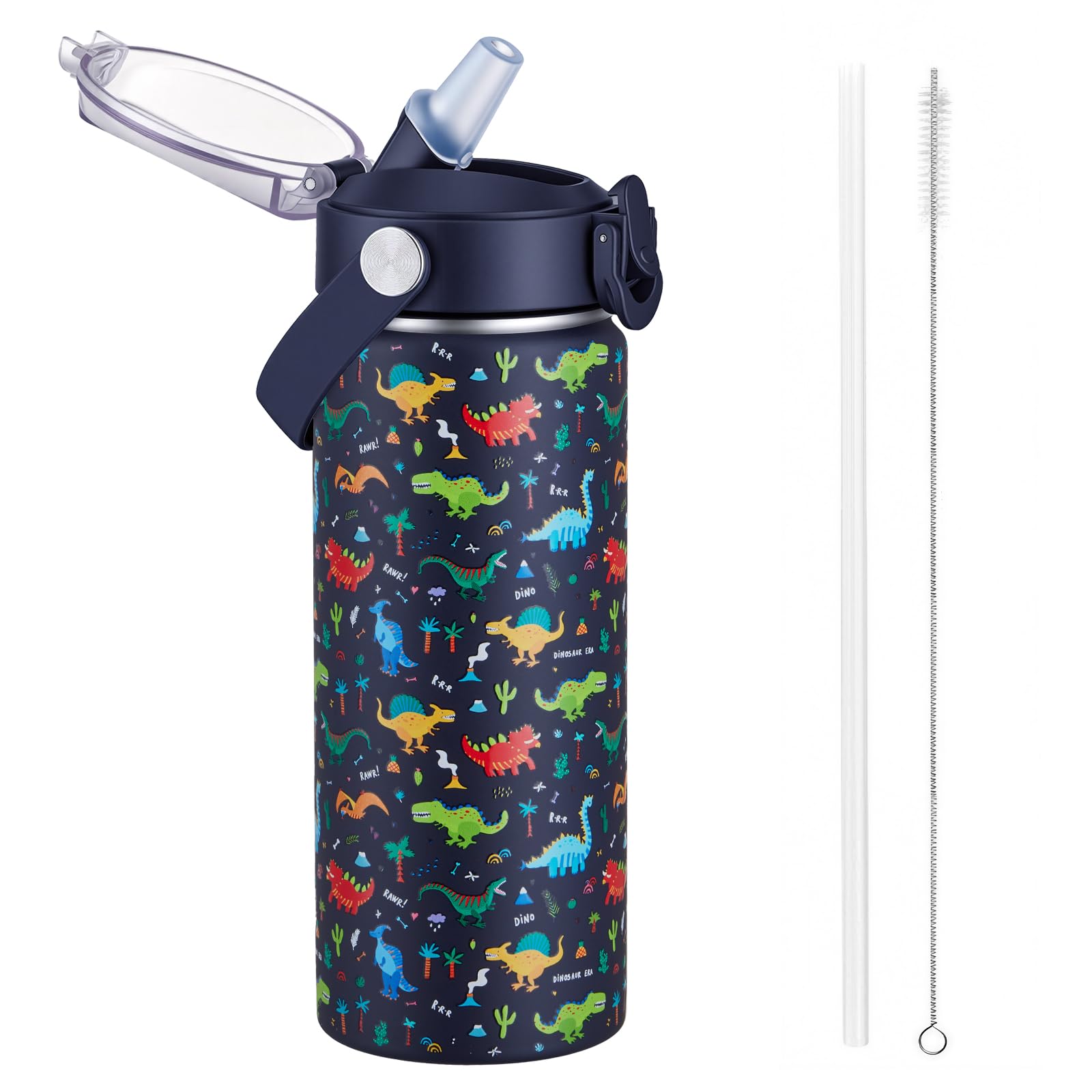 Autsel 550ml Kids Insulated Water Bottle with Straw, Vacuum Metal Leak Proof Drink Flask, BPA-Free, Cute Double Wall Stainless Steel Child's Flask,Boys Girls Bottles