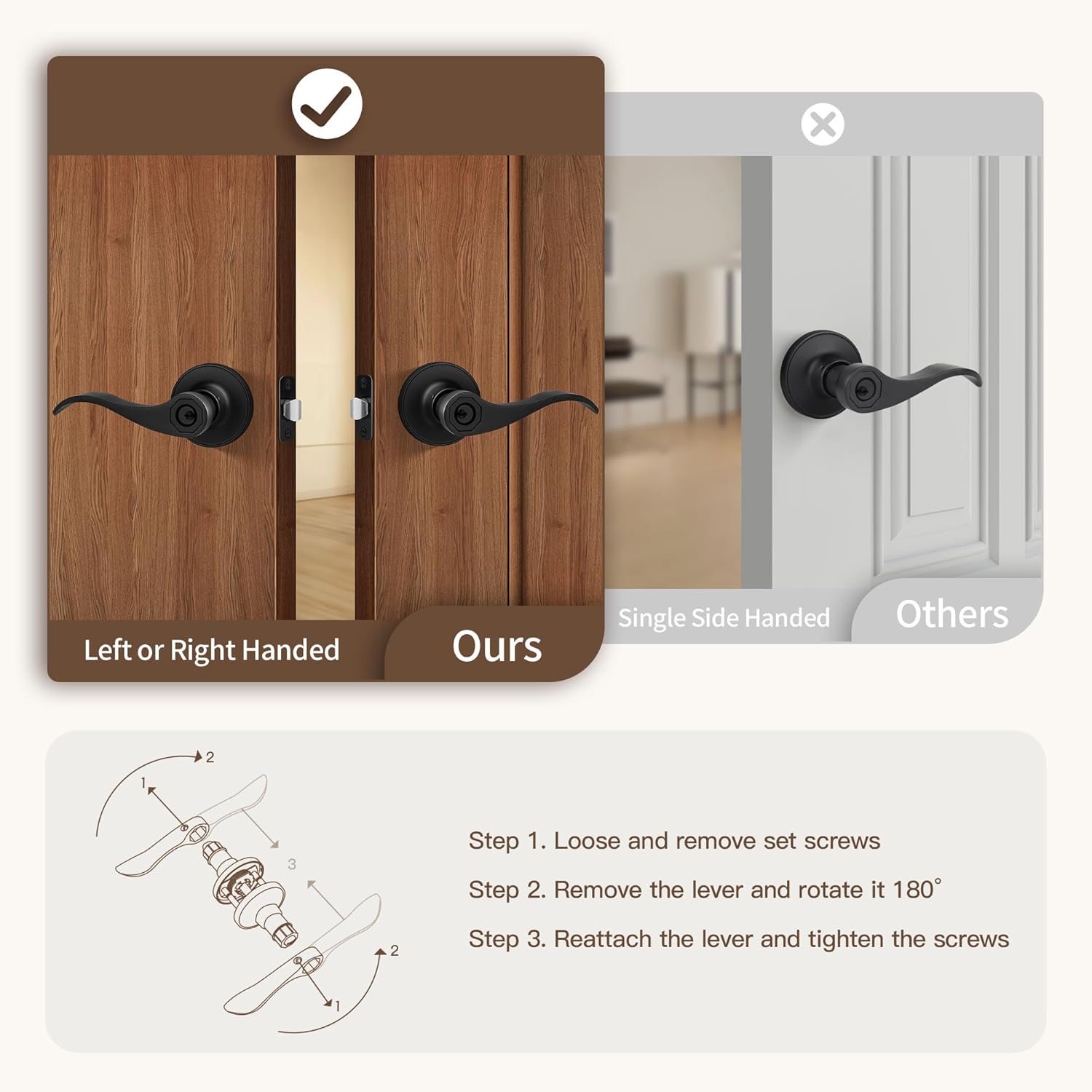 Moquin Wave Design Keyed Entry Door Lever with Lock, Reversible Door Handle for Right/Left Side Front/Entrance Door Lock in Matte Black Finish