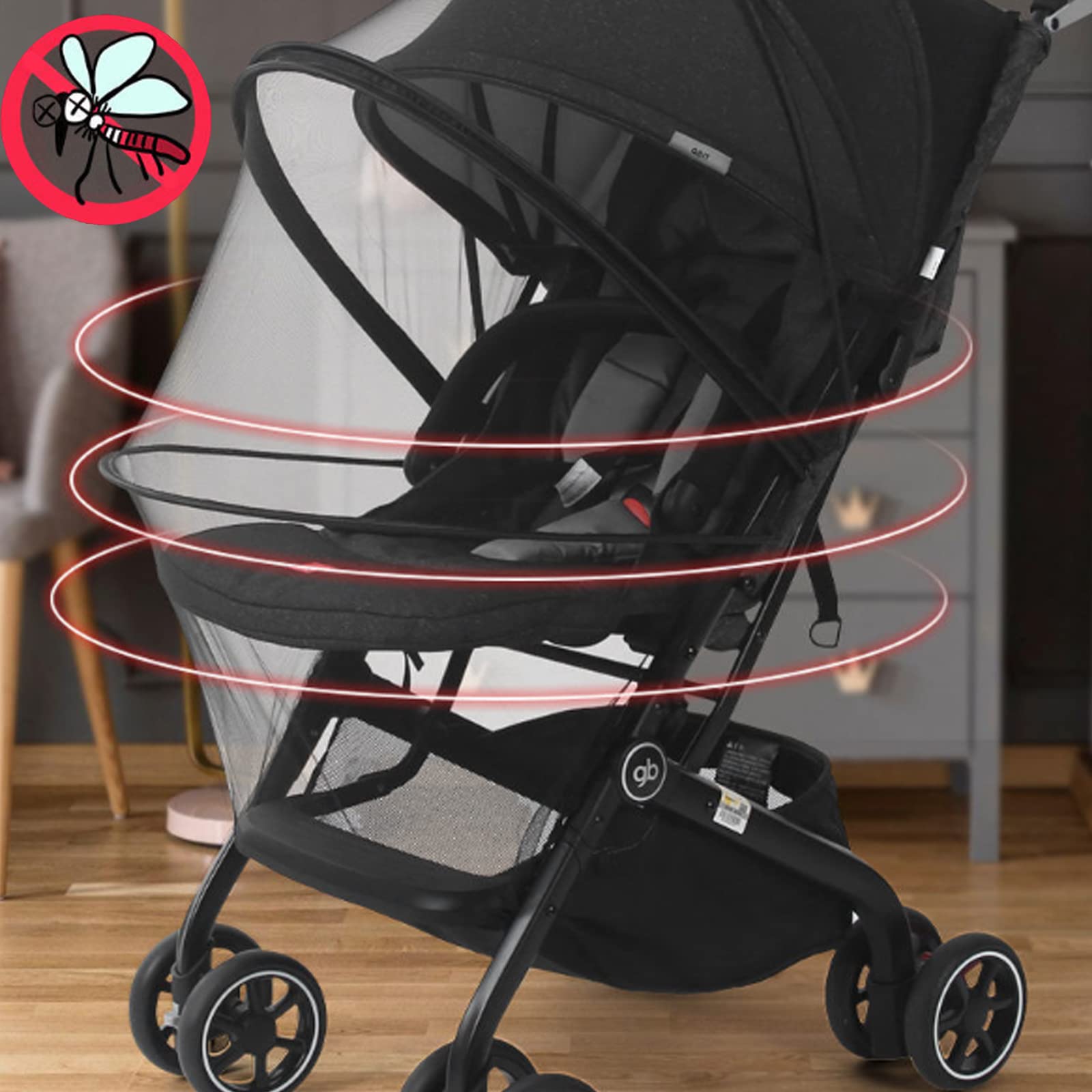 Mosquitera Carrito Bebe Universal,Mosquitera Universal Cochecito Antimosquitos para Bebe,Cremallera Mosquitera Cochecito, para Capazo,Silla de Paseo,Cuna de Viaje,con Bolsa