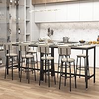 Vista 7 de Moderno juego de mesa y silla de bar para 4 mesas y taburetes de altura de mostrador con respaldo, mesa de comedor rectangular, juego de 5