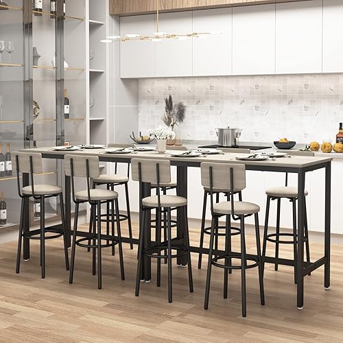 Miniatura 7 de Moderno juego de mesa y silla de bar para 4 mesas y taburetes de altura de mostrador con respaldo, mesa de comedor rectangular, juego de 5 con