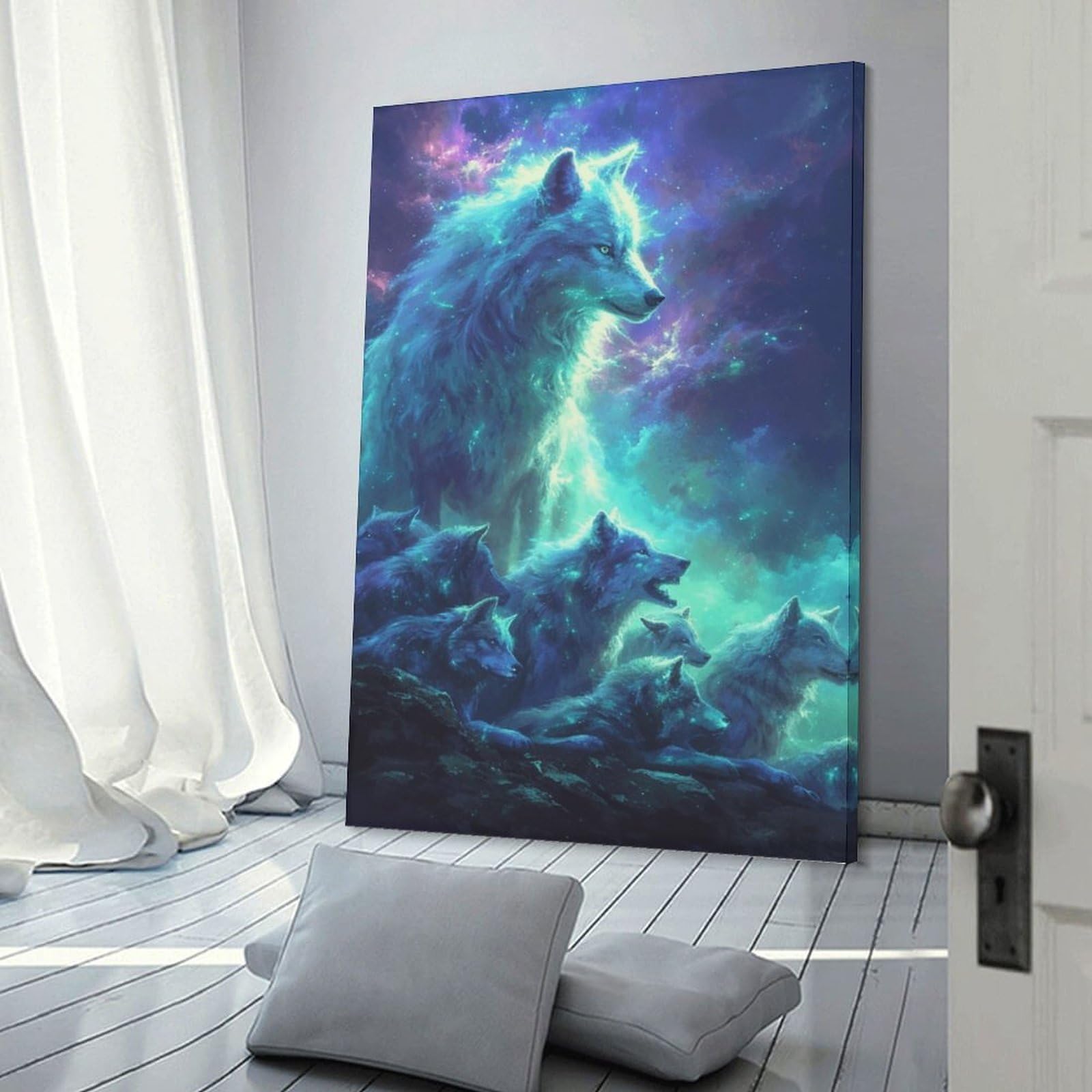 Junmoney Frame-Style-18 Wolf Spirit Art Print Hanging Wall Art, 24X36inch(60X90cm), For Entrance Walls, Hall Decor Or Foyers, Wall Decor To Refresh Empty Corners