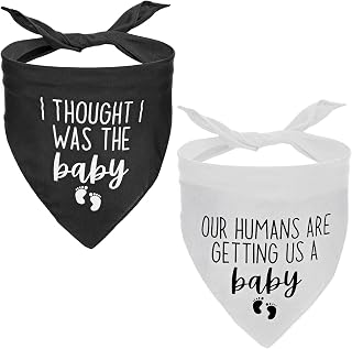 2PCS Dog Bandana Pregnancy Announcement, Our Humans are Getting Us A Baby, I was The Baby Dog Bandanas, Adjustable Triangular Babys Announcement Dogs Bandana for Small, Medium, and Large Dogs