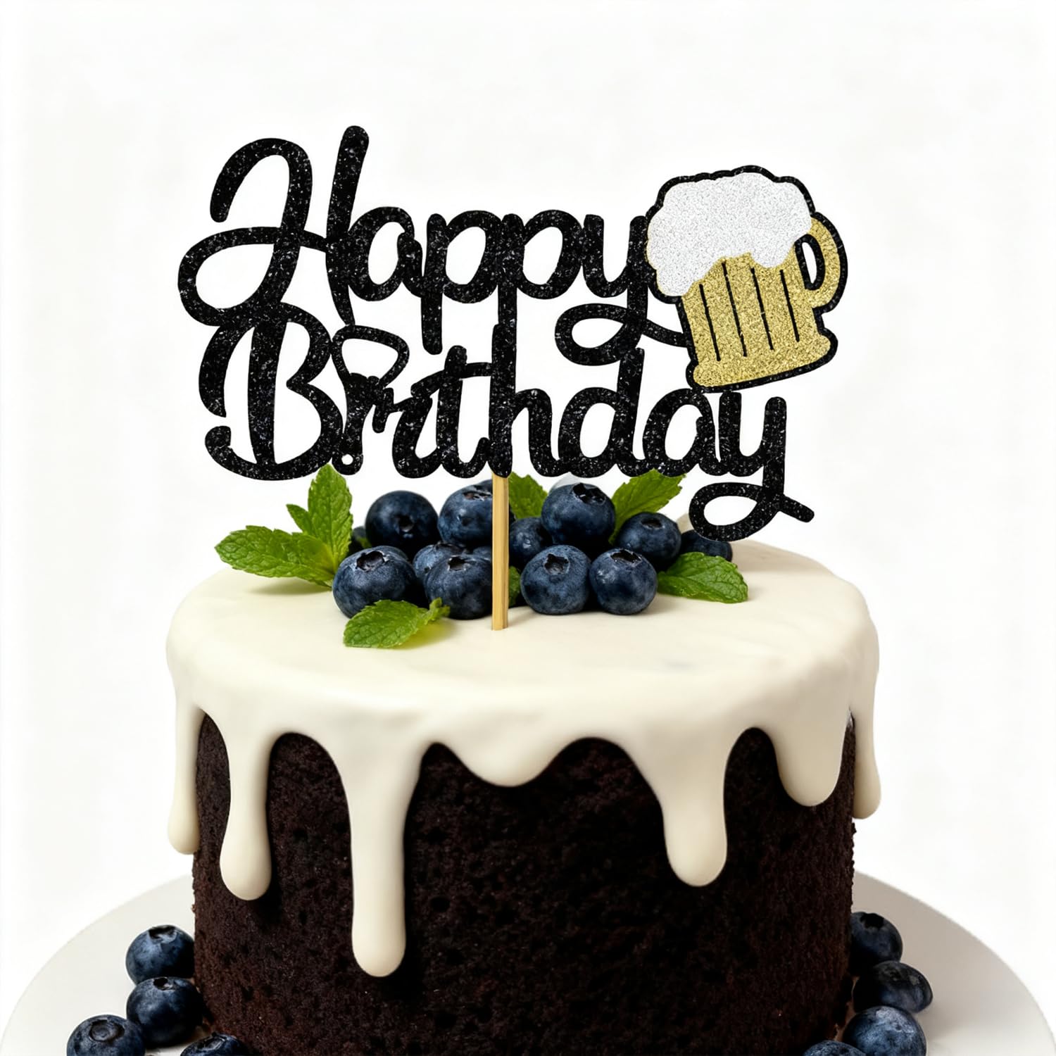 Beer Cake Topper,Cake toppers for men,RETWOT 1Pcs Glitter Card Stock Beer Mug Happy Birthday Cake Topper, Black, for Beer Theme Birthday Party, Wedding, Engagement, Graduation, CelebrationShower