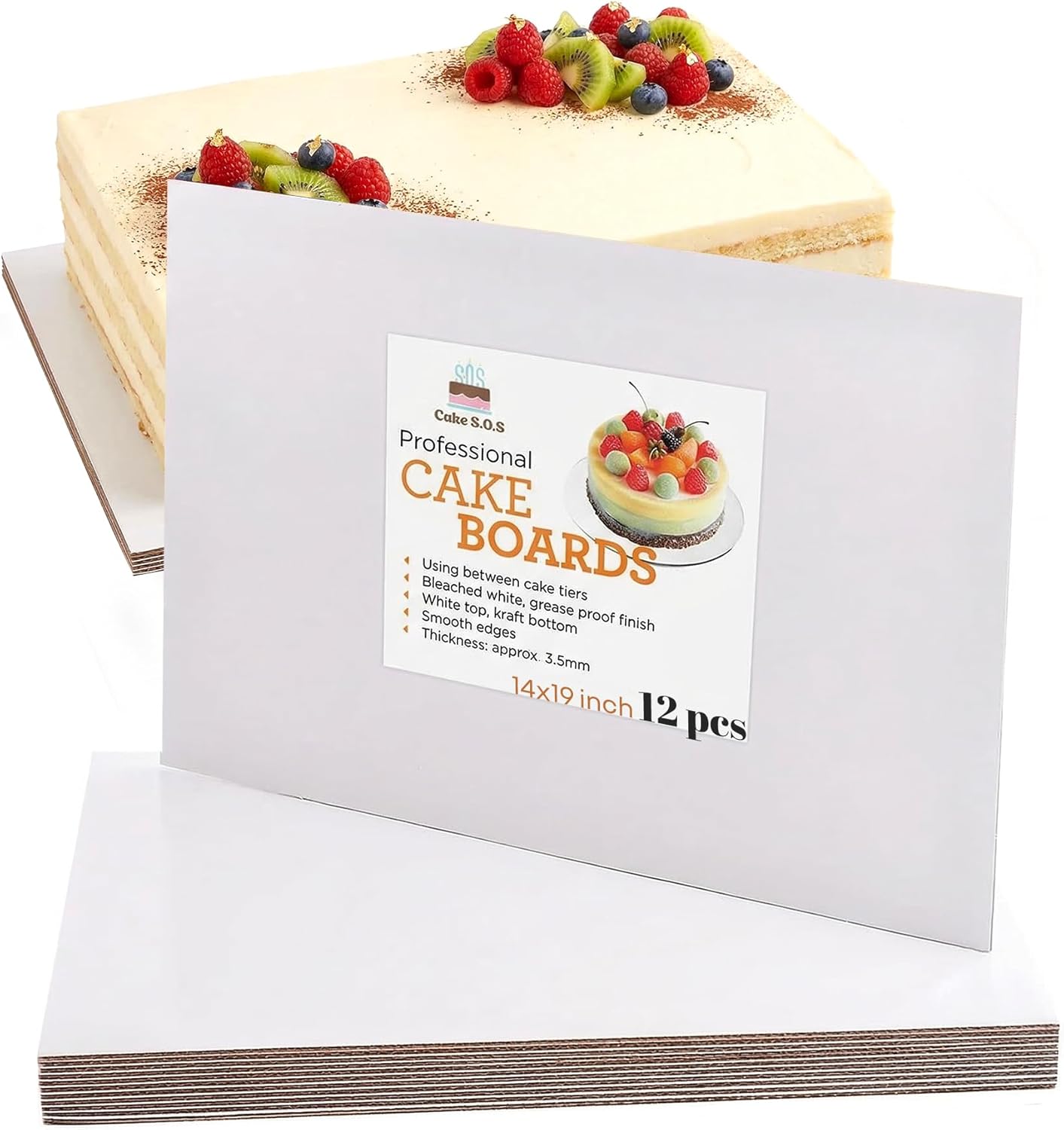 14"x19" Rectangle, Half Sheet Waxed Greaseproof Finish, Board cardboard, Sturdy Corrugated Cake Board, Pack of 12