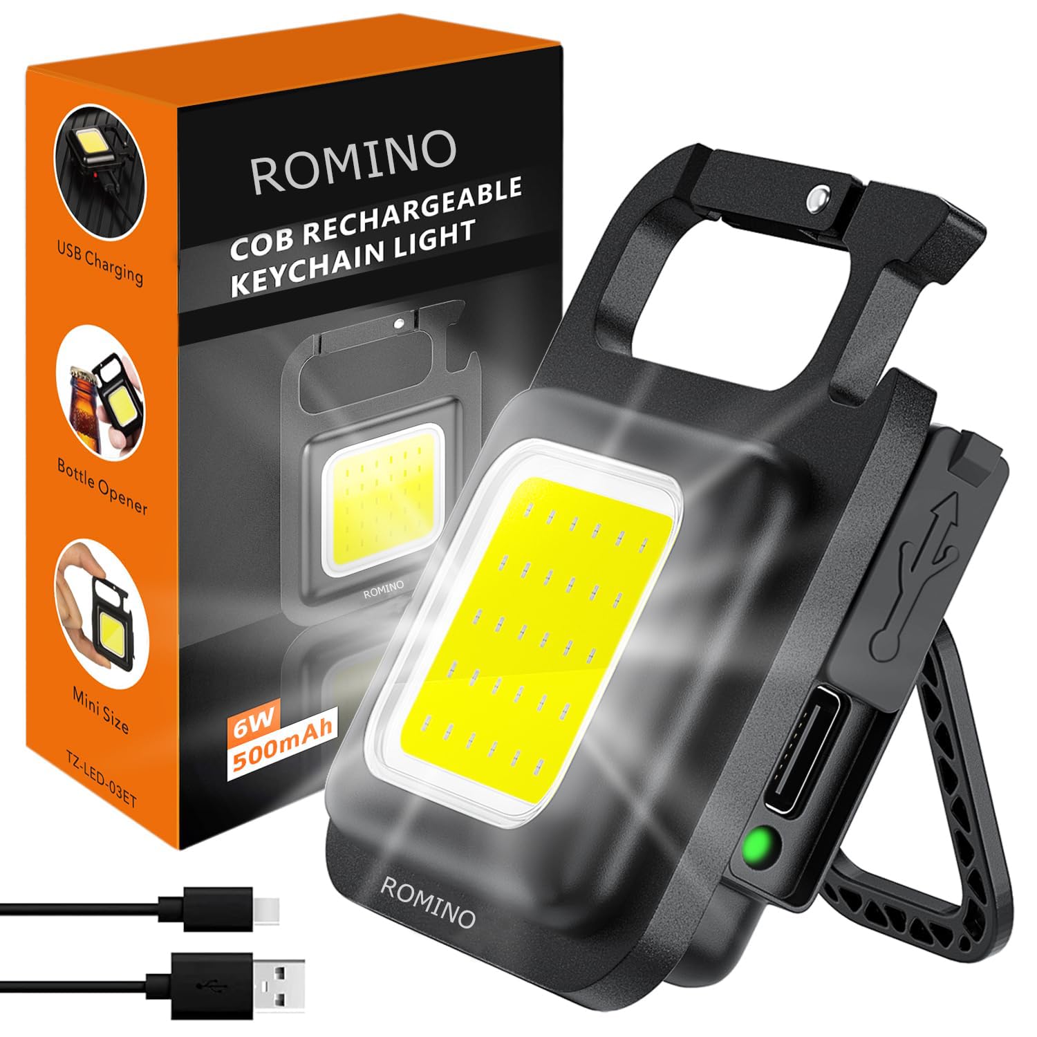 ROMINO 1pc Mini LED COB Keychain Flashlight, 800 High-Lumens Bright Emergency Work Light| Type C USB Recharging, 4 Lighting Modes, Hook, Bottle Opener, Magnet Base| for Fishing,Walking,Camping (B0D988QBCT) Amazon Price History, Amazon Price Tracker