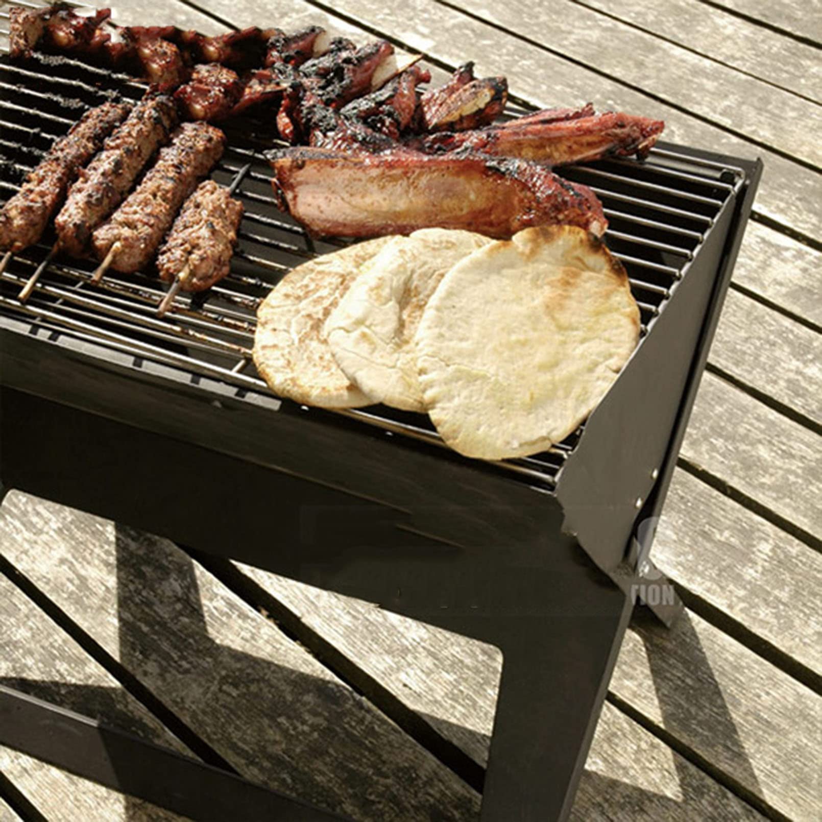 Griglia a carbone pieghevole a X, portatile, in acciaio inox, per barbecue da campeggio, con staffa pieghevole, per viaggi, picnic e tailgating
