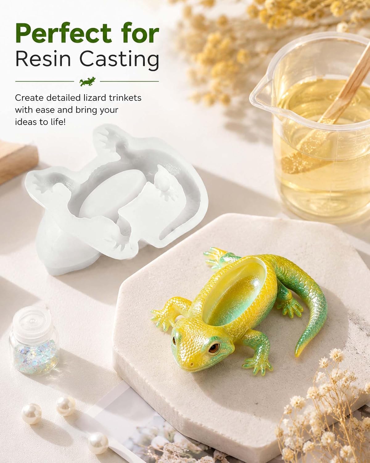 Lizards Resin Molds, 3D Animal Silicone Molds for Epoxy Resin, Reusable Flexible Lifelike Lizards Shape Molds for Resin Casting, DIY Craft for Home Wall Desktop Decor, Candle & Soap Making