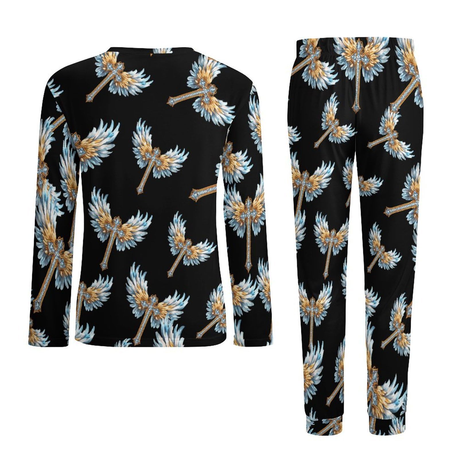 Diamond with Wings - Conjunto de pijama para hombre, cuello redondo, 2 piezas, manga larga, suave, transpirable para todas las estaciones