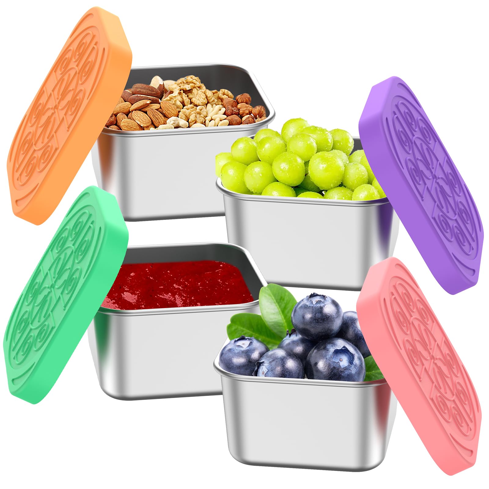 3 Contenitori Per Alimenti In Acciaio Inox Piccoli - Con Coperchi In Silicone E Posate - Idea Pranzo Bambini Scuola Viaggi