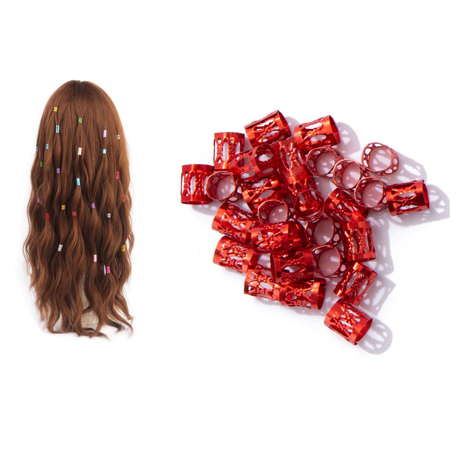 Aluminum Dreadlocks Adjustable Metal Hair Cuffs Hair Braiding Beads Filigree Hair for Hair Accessories Decorations 100PCS Red