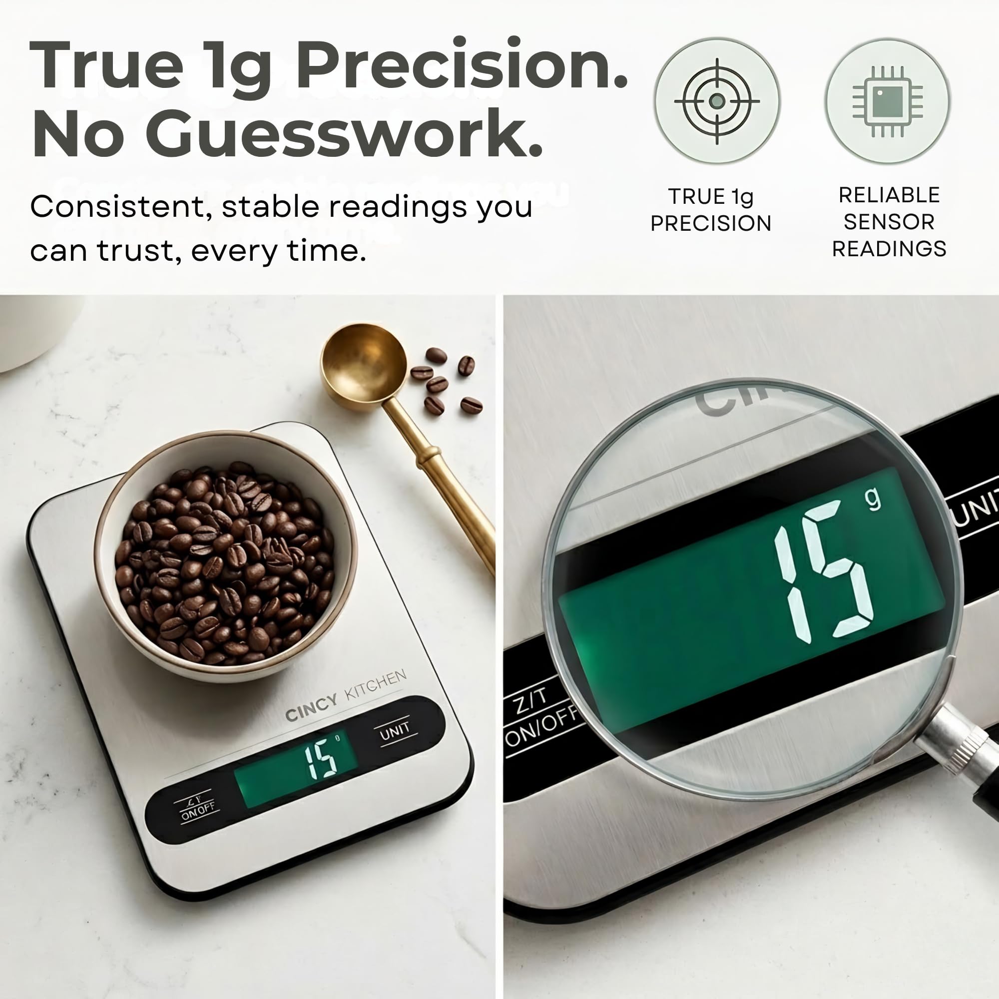 Báscula digital de alimentos para cocina, capacidad de 10 kg, precisión de 1 g, báscula de cocina de acero inoxidable con función de tara, 6 unidades (g/oz/lb/ml/kg), LCD grande, preparación de