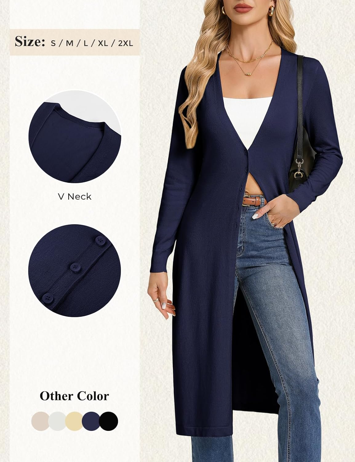 GRACE KARIN Womens Long Cardigan Trendy, Lightweight Knit Dusters Coat, V Neck Button Up Sweater Maxi Dress - Image 5