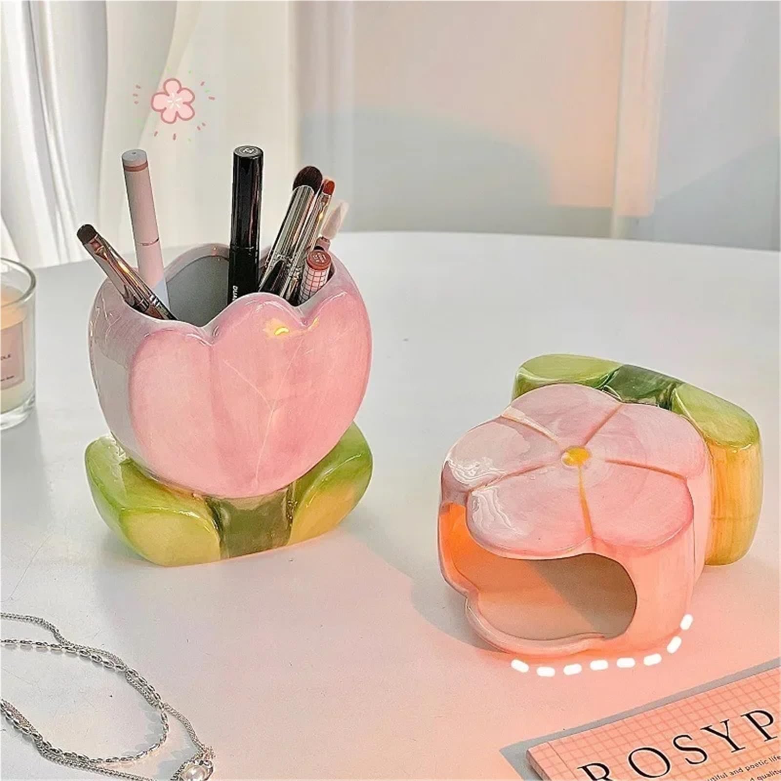 Pencil Holder Blume Stift Halter Keramik Desktop Ornamente Schreibtisch Büro Organizer Schreibwaren Regal(Color1)