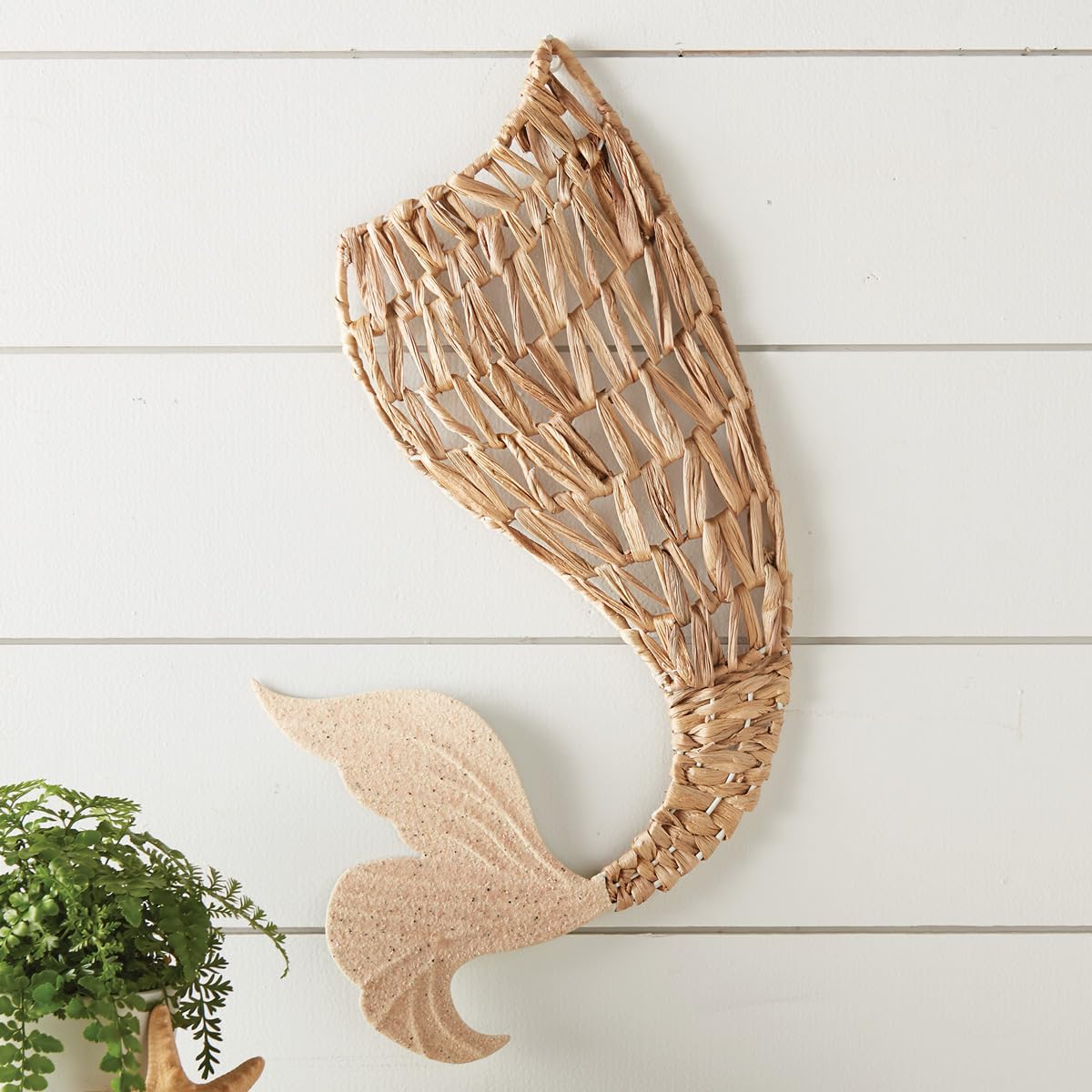BLACK FOREST DECOR Seagrass Mermaid Tail Wall Art - Coastal Rustic Wall Decor