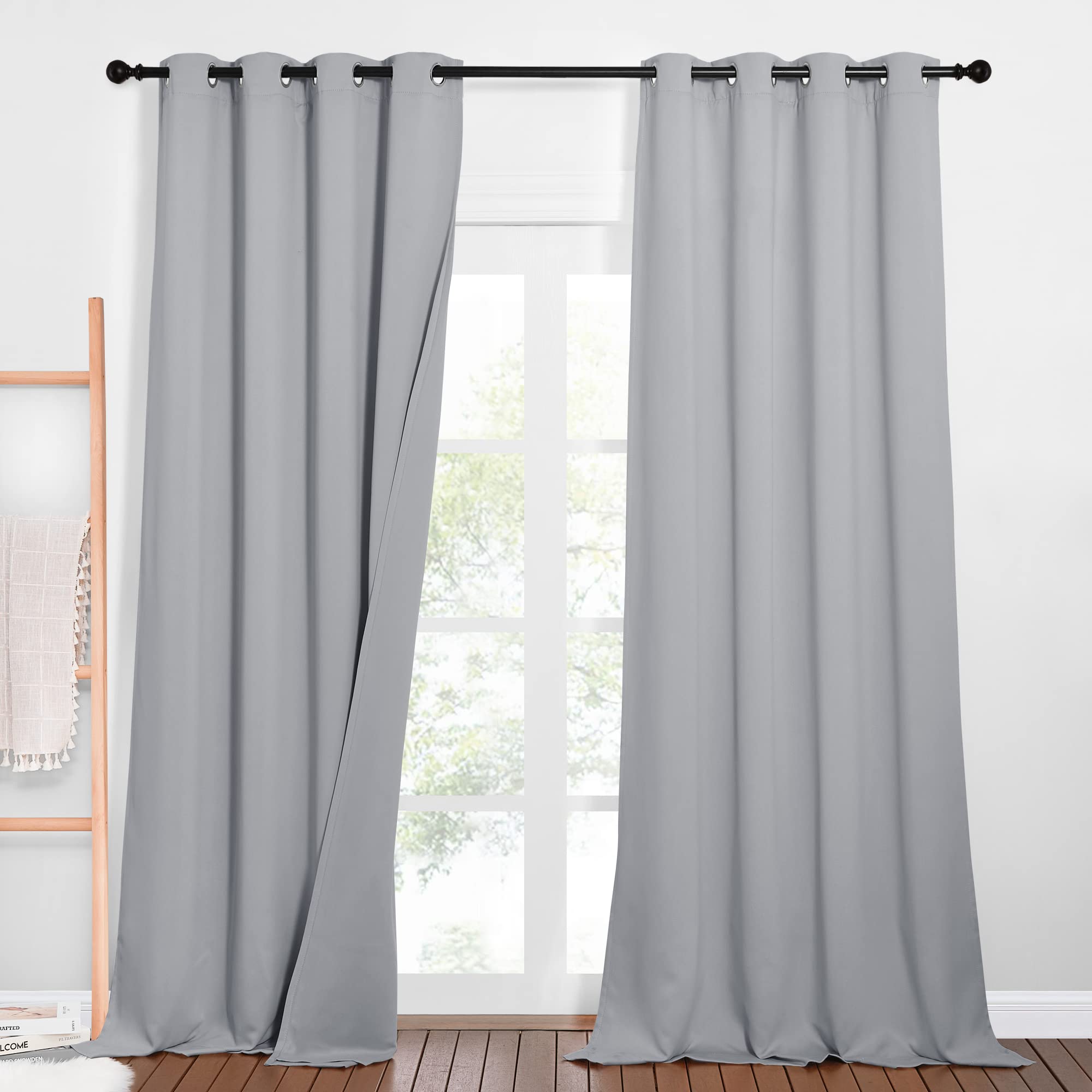PONY DANCE Cortina Aislamiento Acustico Opacas 2 Piezas Cortinas Termicas Aislantes Frio y Calor con Ojales Cortinas Dormitorio Matrimonio, 132x240 CM, Gris Claro