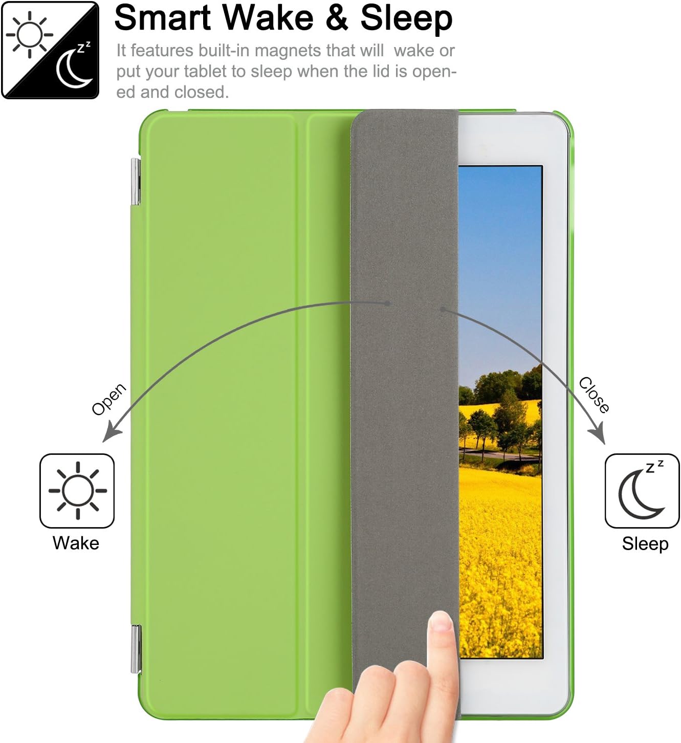 BESDATA Ultra Thin Magnetic Smart Cover [Wake/Sleep Function]& Translucent Back Case for 2014 Apple iPad Air 2 + Screen Protector + Cleaning Cloth + Stylus (Green)
