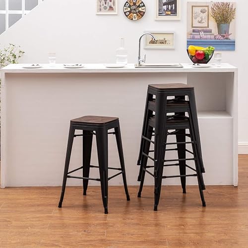 Miniatura 5 de Tongli Juego de 4 taburetes de bar de 24 pulgadas, apilables, de altura de mostrador, taburetes de bar de metal sin espalda, taburetes de mostrador