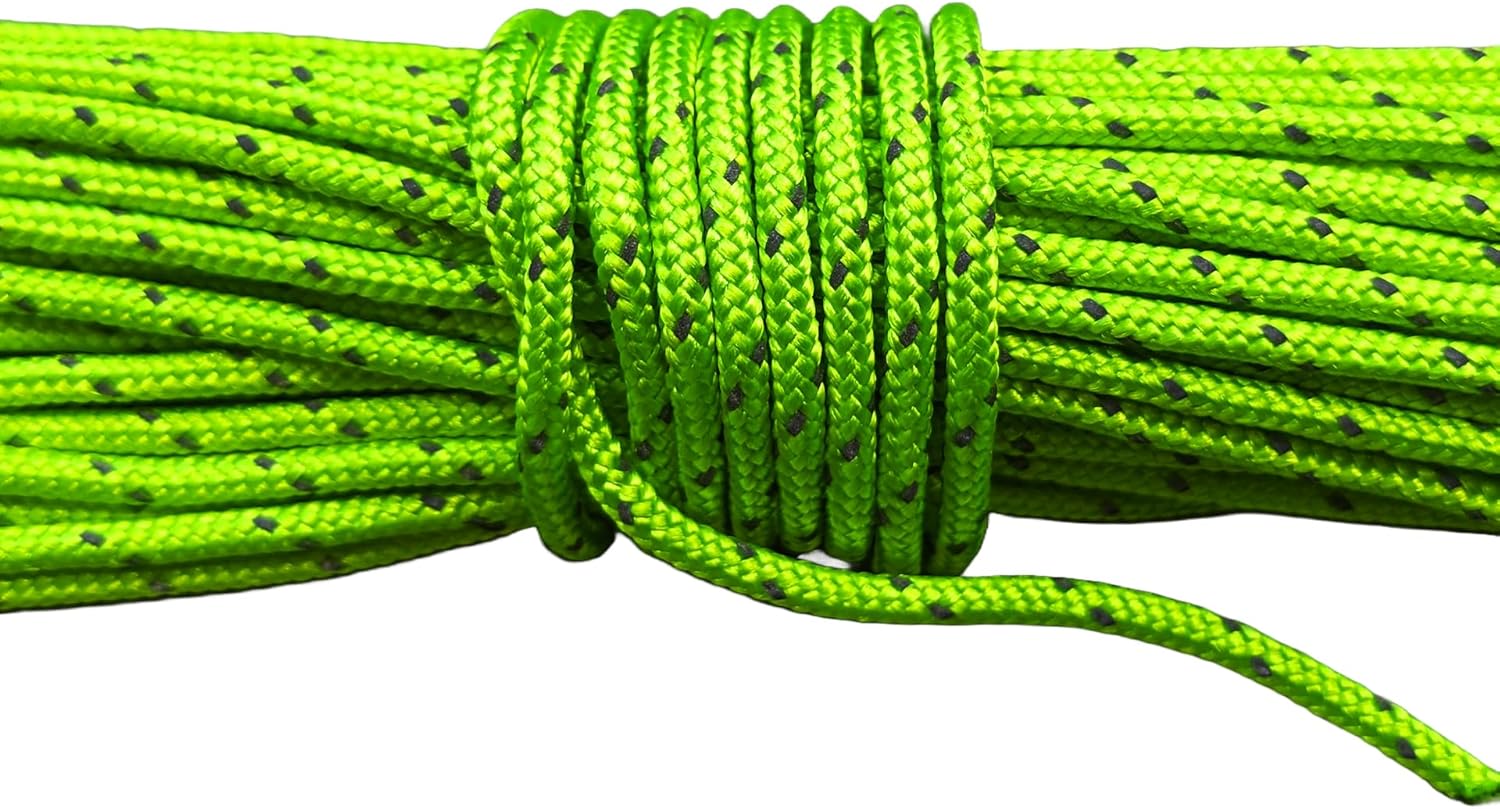 Ultra Light Dyneema Reflective Green Rope 1/16 Inch Diameter | 440lbs Breaking Strain | Tent Guy Guide Rope | Suitable for Sailing, Dinghy, Yachting, Cruising, Racing - 75 Feet