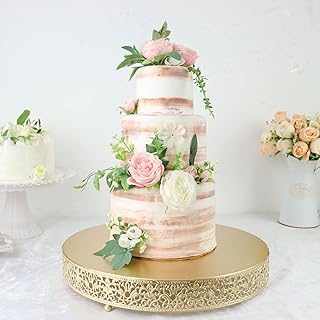 Efavormart 16" Round Lace Gold Metal Wedding Cake Stand, Dessert Display Stand Glossy Metallic Finish for Dessert Cupcake ...