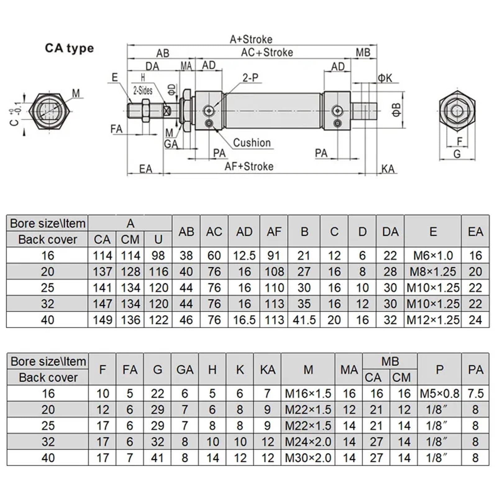 Siłownik pneumatyczny ze stali nierdzewnej MA25 mm średnica wewnętrzna 25~500 mm, skok dwustronnego działania z magnesem (Stroke 450)