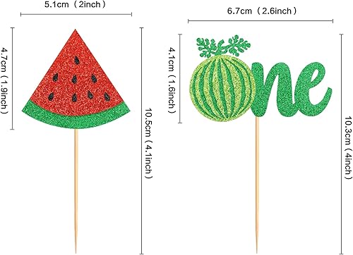 Miniatura 2 de Ercaio - Paquete de 24 piezas de decoración para cupcakes de sandía con purpurina uno en un melón, selecciones de sandía para magdalenas, temática