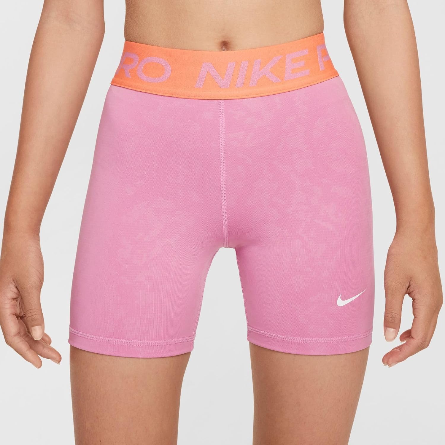 Nike Pro Girls' Dri-FIT 3" Shorts (Magic Flamingo/Light Wild Mango/White)
