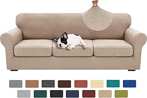 XINEAGE 2025 New 4 Pieces Extra Large Couch Covers for 3 Cushion Sofa Super Stretch Sofa Cover for 3 Large Seat Cushion Universal Slip Cover for Living Room (Khaki), 91"-110"(3 Cushions)