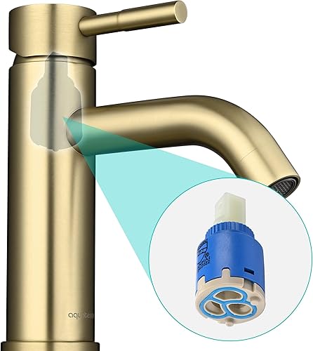 Miniatura 2 de Aquaterior Grifo de lavabo de baño de una sola manija dorada placa de acero inoxidable para lavabo de 1 agujero y 3 agujeros (CUPC NSF CEC)