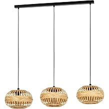 EGLO Suspension luminaire Amsfield 1, salon et salle   manger, lamba de plafond suspendue en m tal noir et bambou kahverengi,  ift E27, L 96 cm