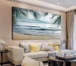 Tropical Beach Toile Art mural - Ocean Waves Photos Côte océanique Bleu Ciel et Mer Imprimer Mer Palmier Feuilles Scène Peinture Artwork Salon Chambre Bureau Maison Décor 60X120CM