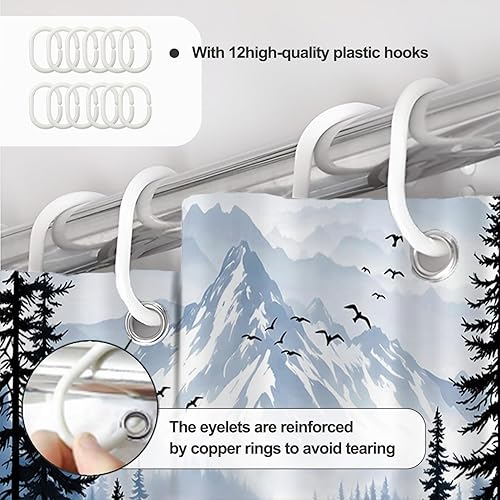 Miniatura 7 de Cortina de ducha de pino de bosque azul, cortina de ducha de paisaje brumoso, tela impermeable para decoración de baño, 72 x 72 pulgadas