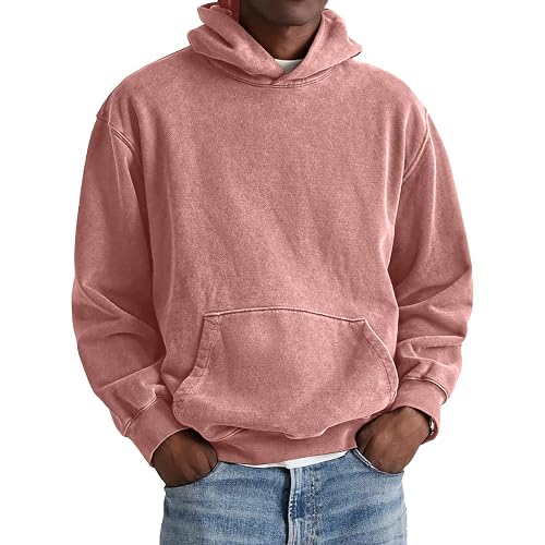 Men Vintage Hoodie Washed Distressed Pullover Long Sleeve Sweatshirt Retro