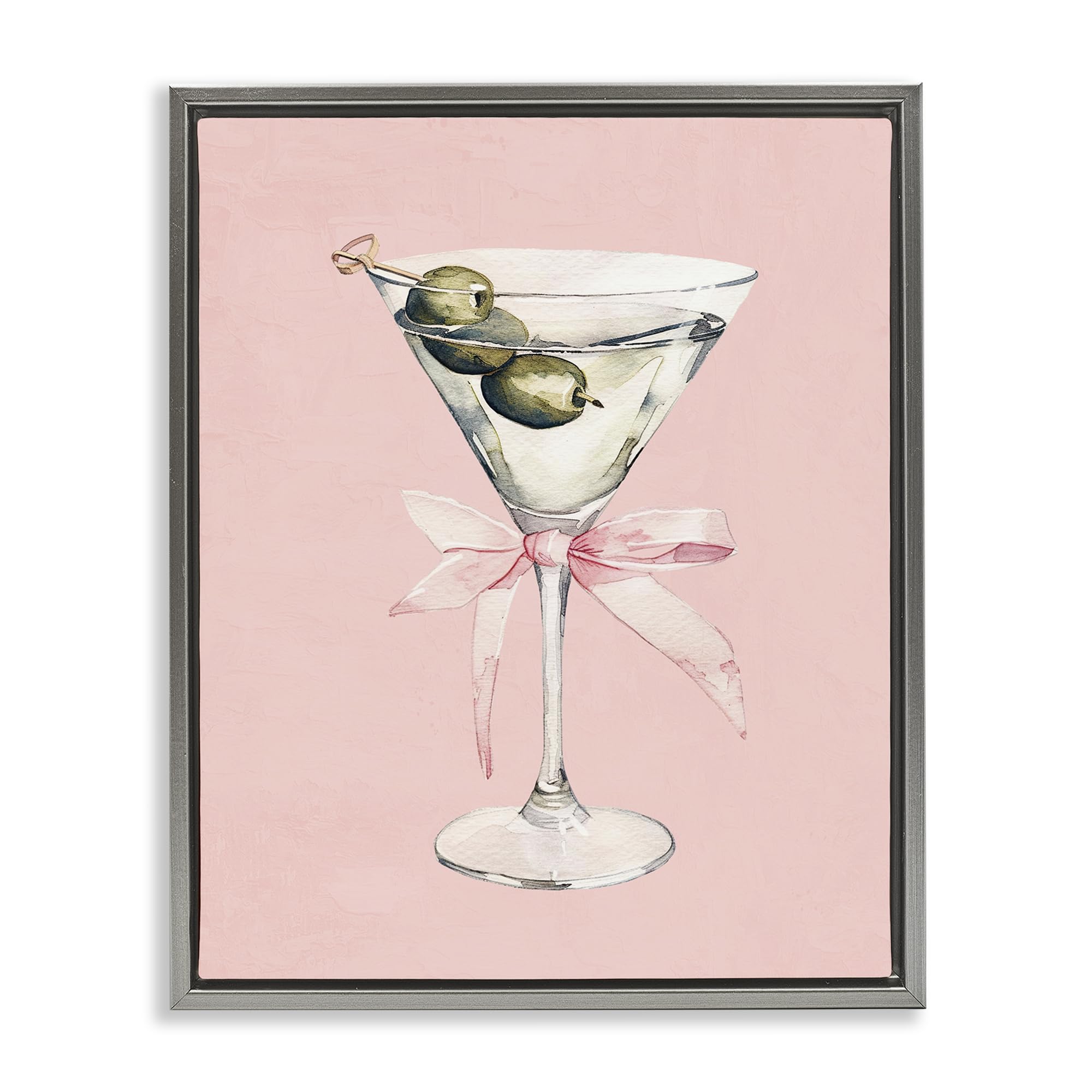 Stupell Industries Luster Gray (Matte) 'Martini With Pink Bow'| Floating Frame Canvas Art