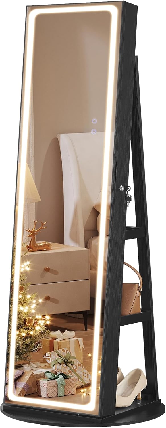 SONGMICS LED Jewelry Cabinet, front view with lights on