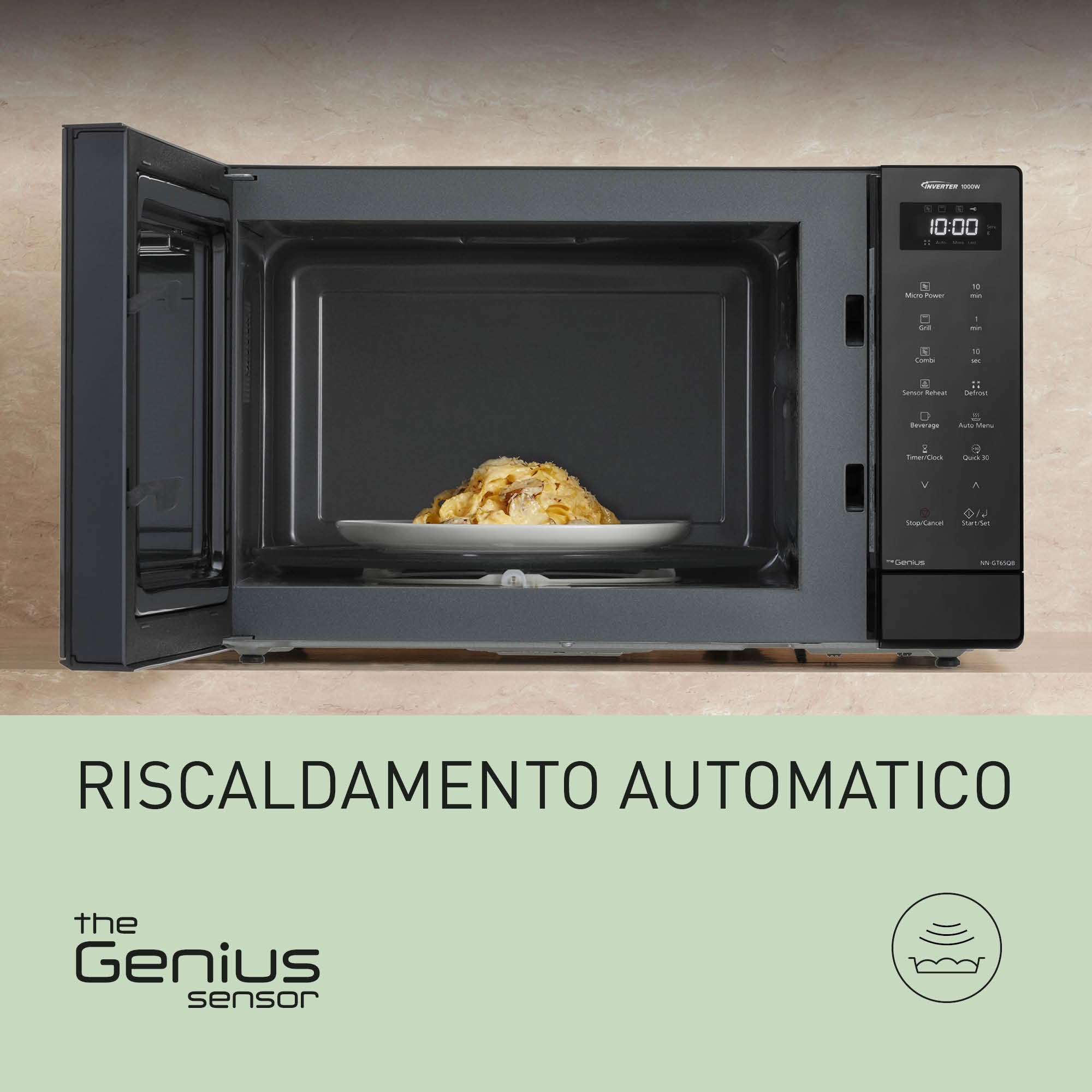 Panasonic NN-GT65QBEPG 31L Forno a Microonde Combi Grill, 1000W, Cottura Combinata, 7 Livelli di Potenza, Turbo Defrost, LED, Piatto Rotante, Nero