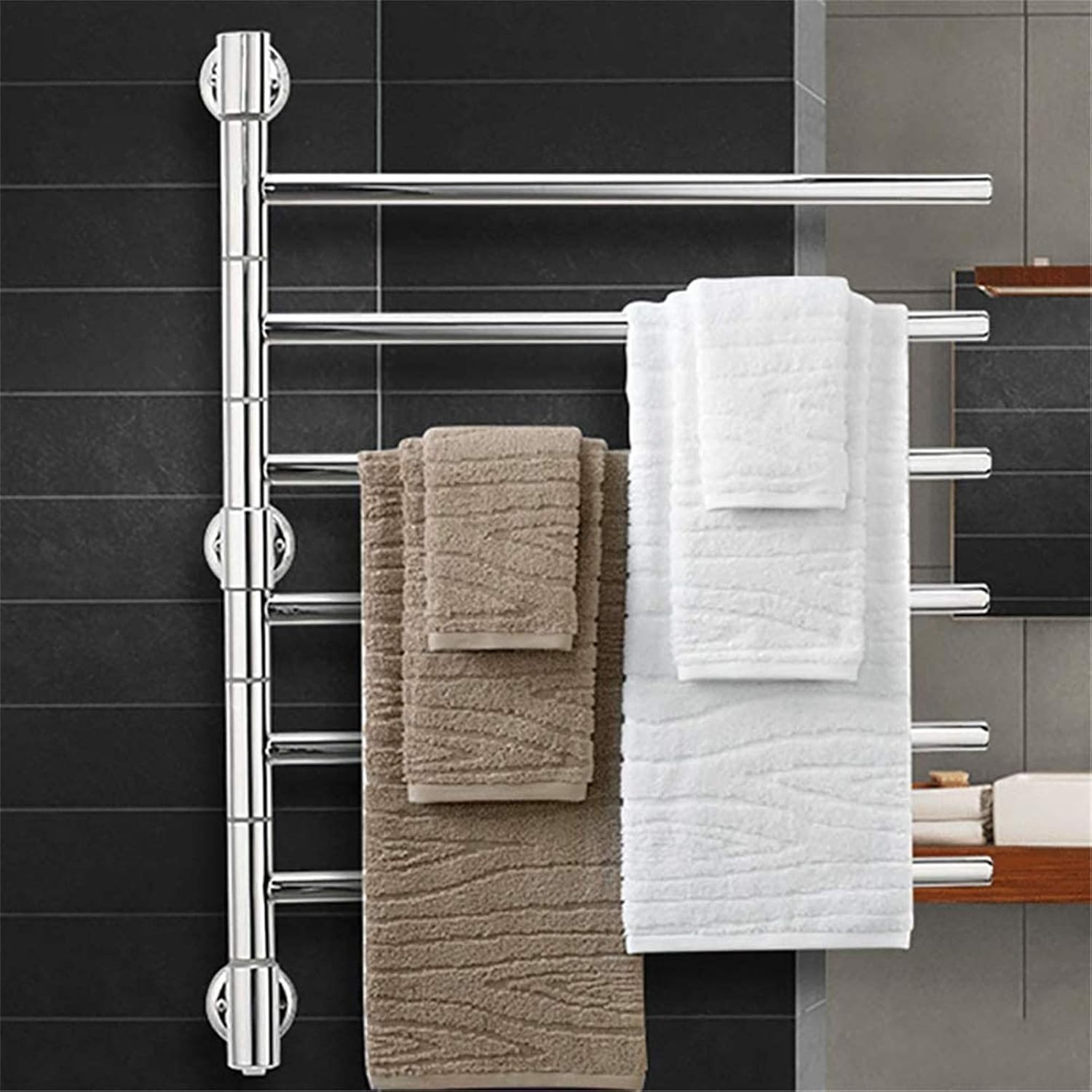 Electric Towel Rails, Heated Towel Rail Bathroom Wall Mounted Radiator 6-Bar Rotatable 180 Degrees Towel Dryer Home Bathroom Accessories