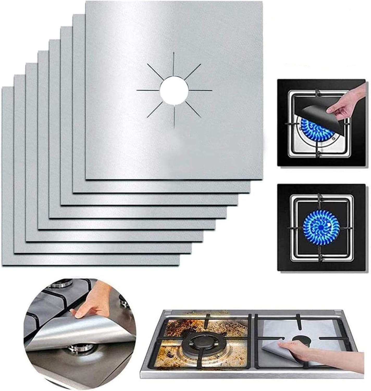 T Tersely 8Pack Reusable NonStick Foil Gas Hob Range Stove Top Burner