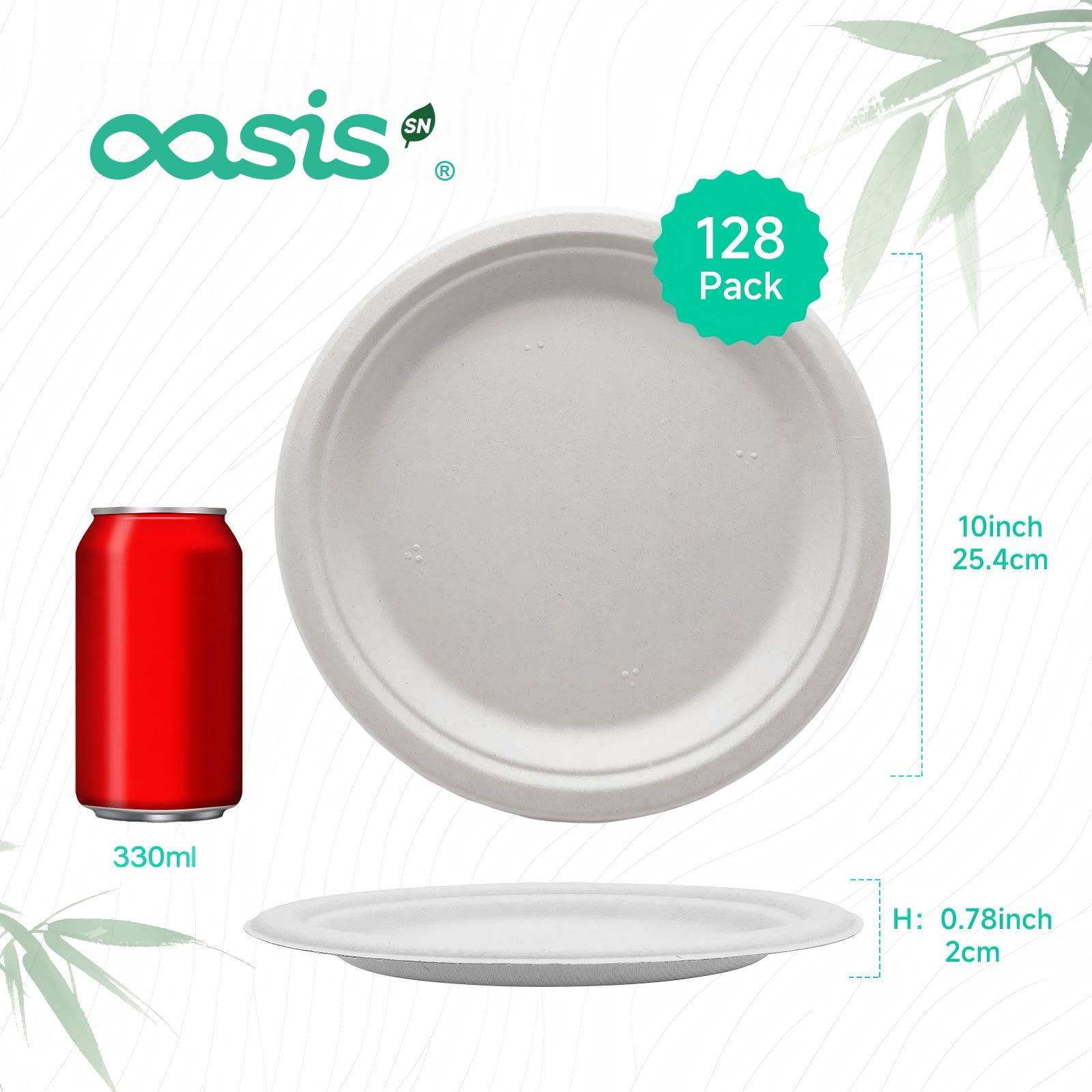 Lot de 128 assiettes en carton compostables de 25,4 cm, assiettes jetables en bagasse, parfaites pour les collations, les desserts, les fêtes, les mariages et plus encore (certifiées BPI)