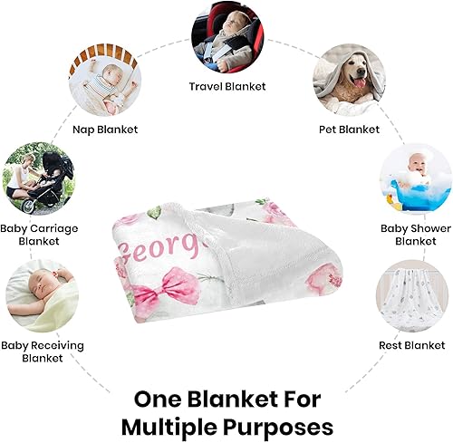 Miniatura 5 de Manta de bebé personalizada con nombre para bebés, niños y niñas, diseño de elefante, manta suave, regalos de despedida de recién nacidos,