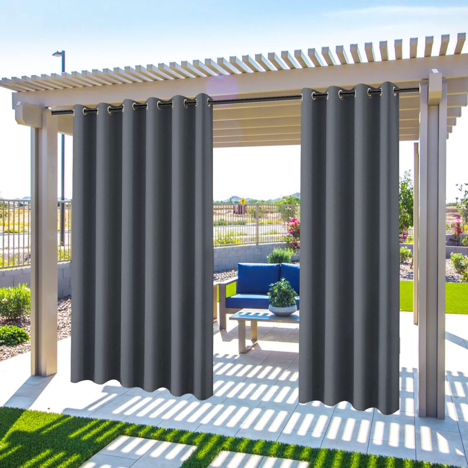 Gazebo Patio Outdoor Curtains Waterproof - Garden Blackout Thermal Insulated Sun Shades Eyelet Privacy Curtain for Outside Pergola Porch Pool, Indoor Window Blinds for Living Room Bedroom Balcony