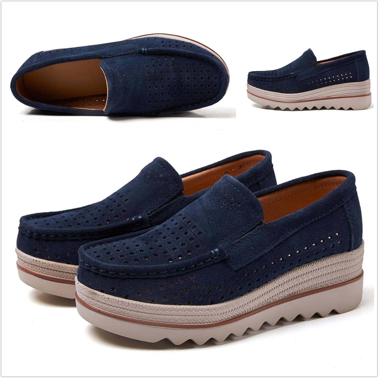 Veroders Women's Suede Platform Loafers Slip-On Comfortable Penny Wedge Loafers Thick Soft Walking Shoes for Dressy Casual Work 3088-2h Khaki 37 - Image 4