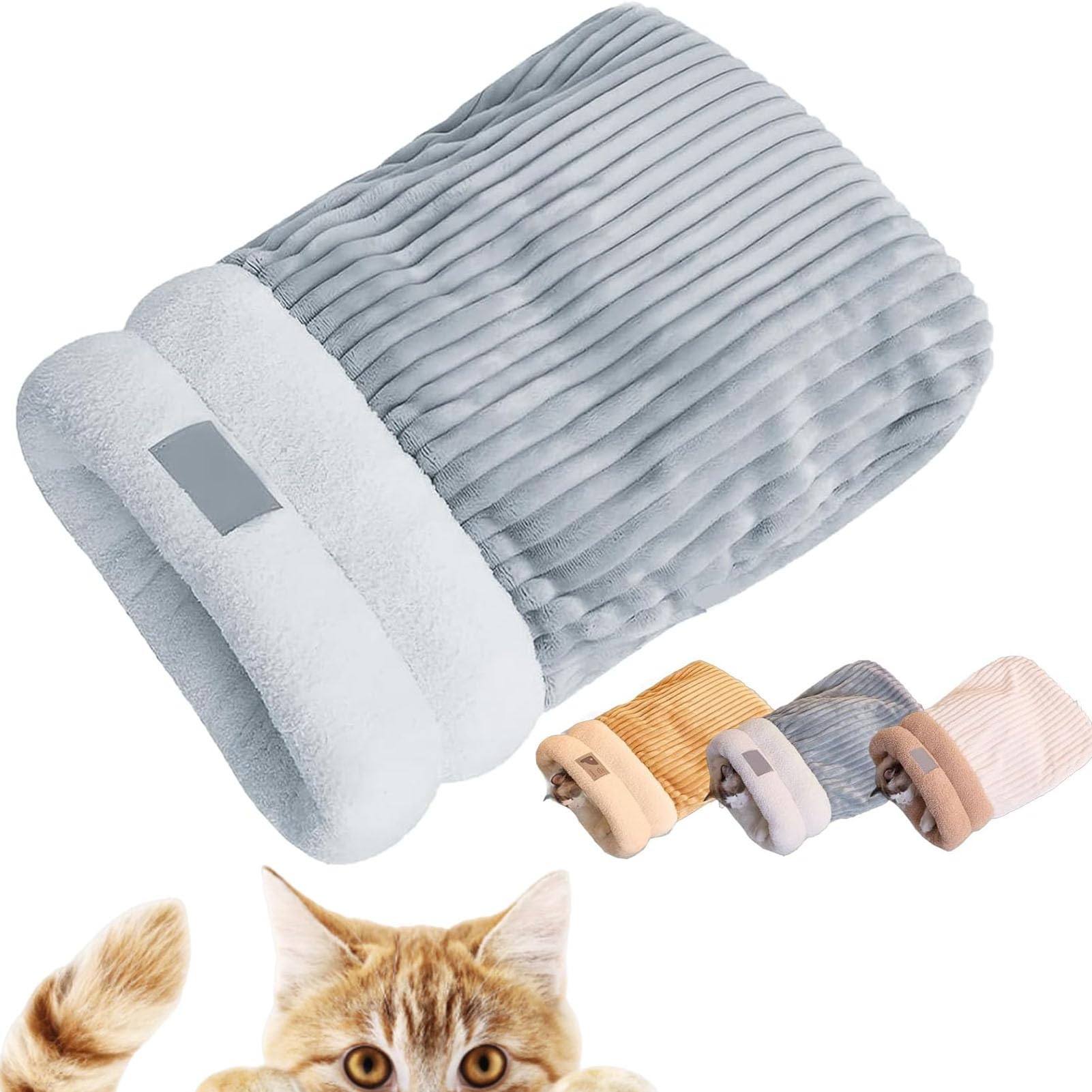 Ousinby Cat Winter Sleeping Bag, Cat Sleeping Bag for Indoor Cats Self Warming Pet Bed Calm and Cozy Wrap for Indoor Small Pets (Grey)
