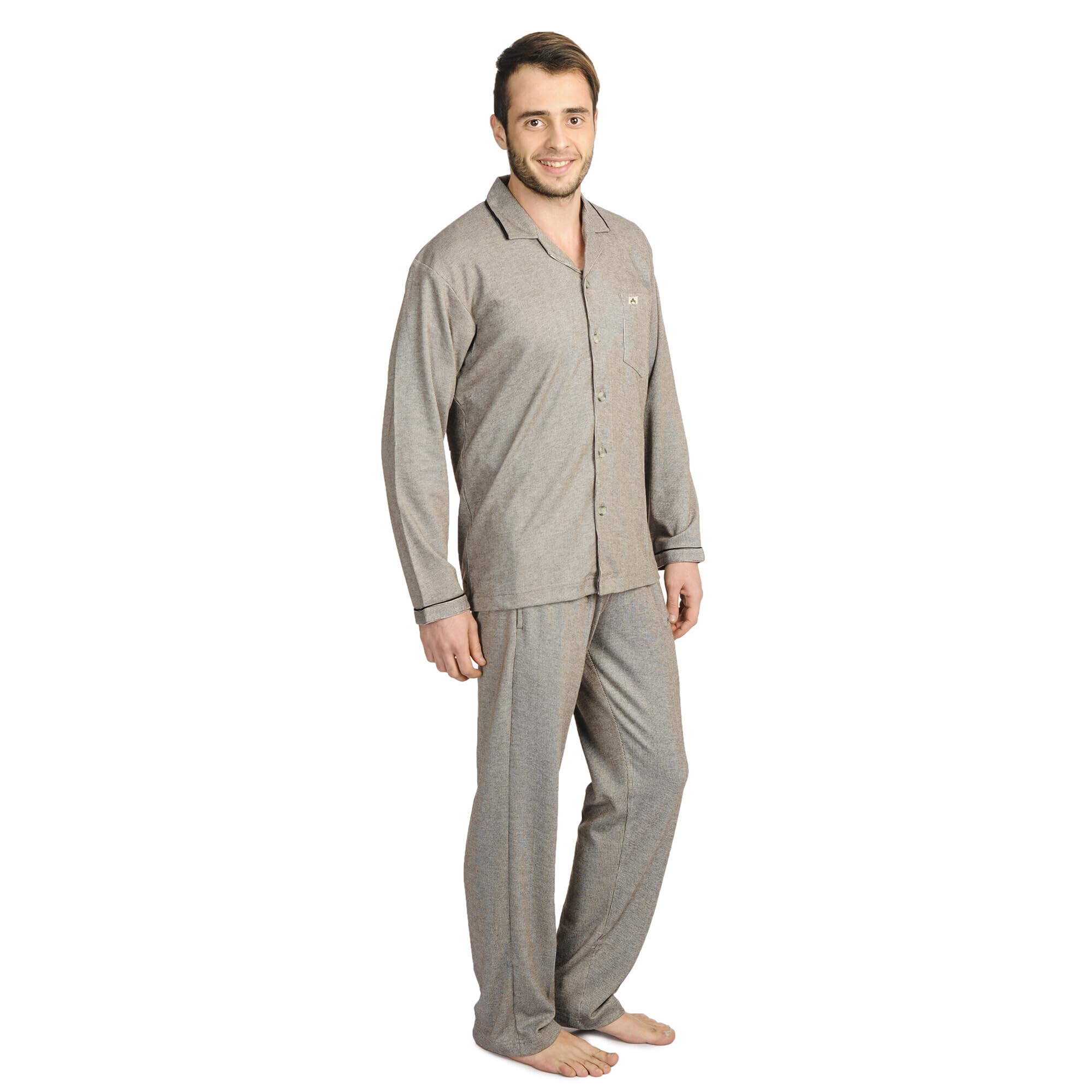 Men’s Cotton Hosiery Full Sleeve Night Suit Regular Fit Notched Collar Pajama Two Pockets Lightweight Breathable Sweat Absorbent Casual Nightwear Morning Walk Plus Sizes-picture-37