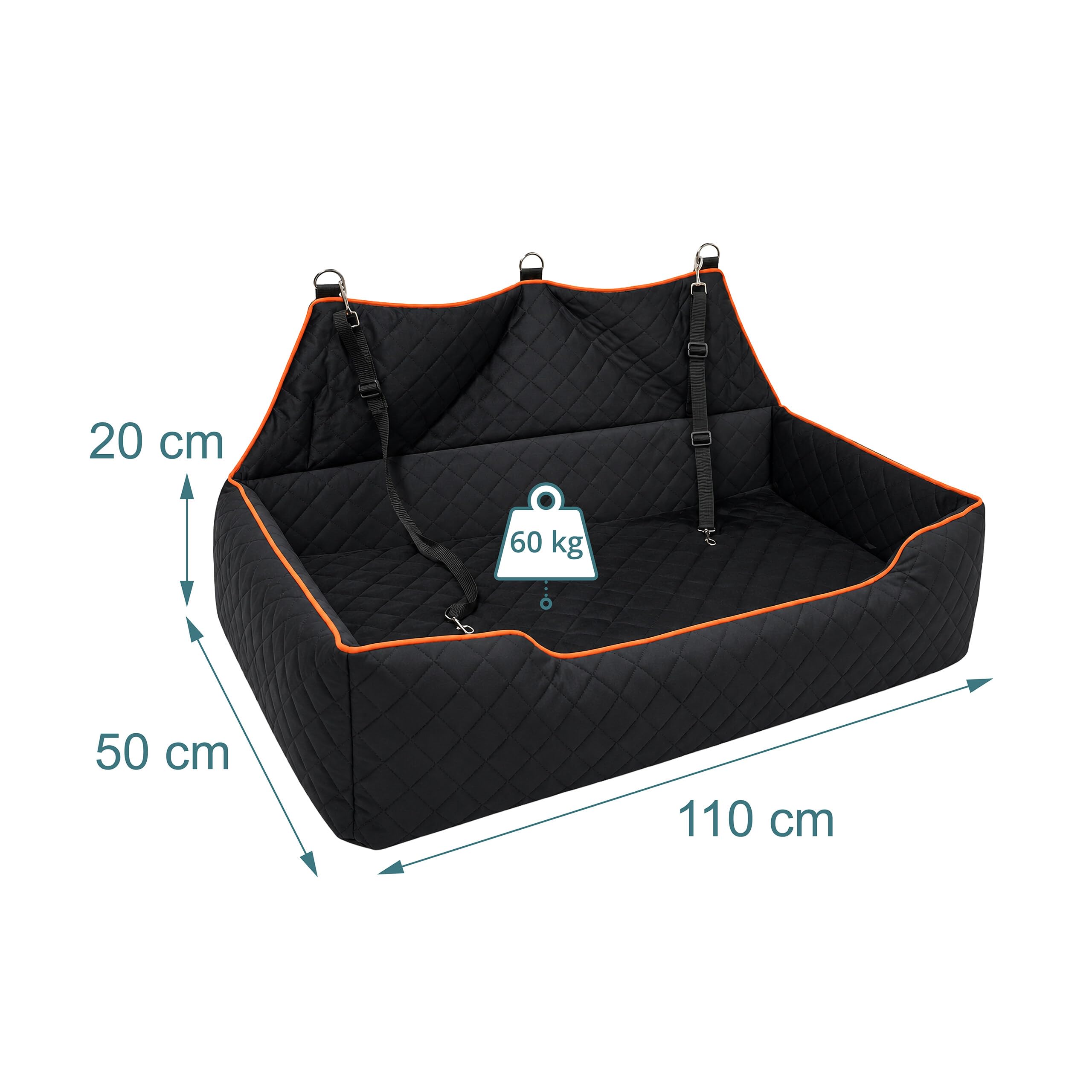 Relaxdays Asiento de Coche para Perros, Maletero y Asiento Trasero, Negro | perros grandes de hasta 60 kg, XXL, protección para el maletero, dimensiones: (Al x An x Fon) 20 x 110 x 50 cm