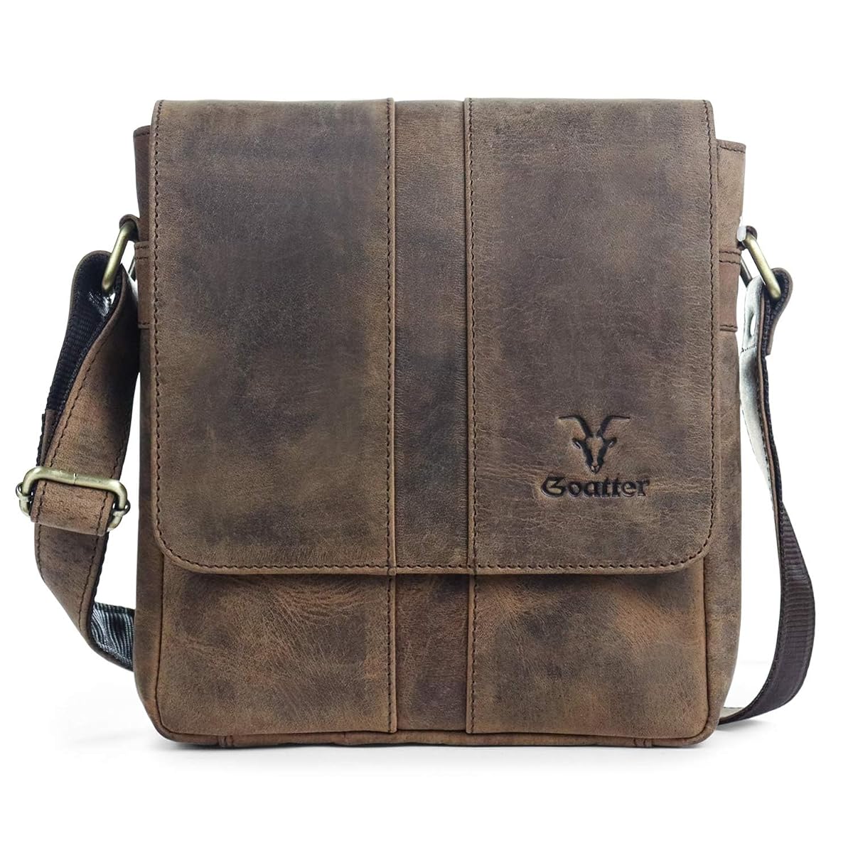 Goatter Genuine Hunter Leather Faster 9.5 Inch Messenger Bag (Dark Brwon)