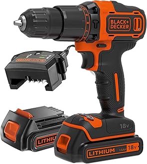BLACK+DECKER 18 V Cordless 2-Gear Combi Drill with Kitbox and 2X 1.5 Ah Lithium Ion Batteries