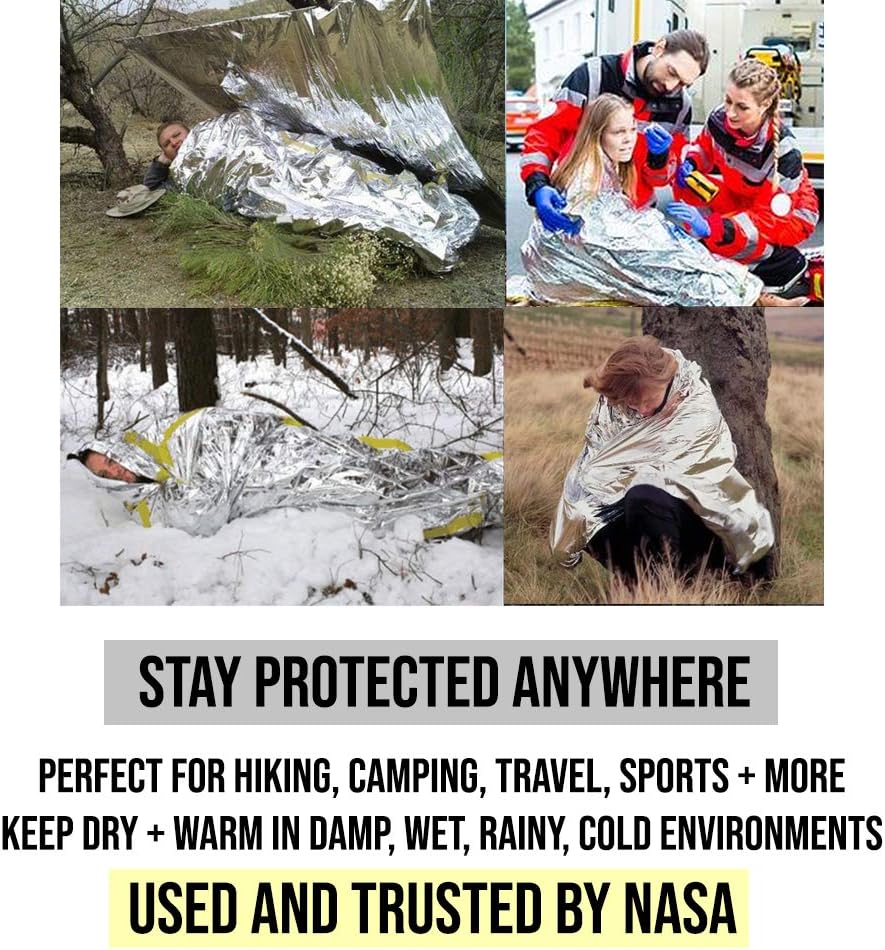 ASA TECHMED Emergency Mylar Thermal Blankets Bulk, Space Blanket Survival kit Camping Blanket, First Aid Kit for Outdoors, Survival, Hiking, Natural Disasters, First Aid, Marathons. 20 Pcs